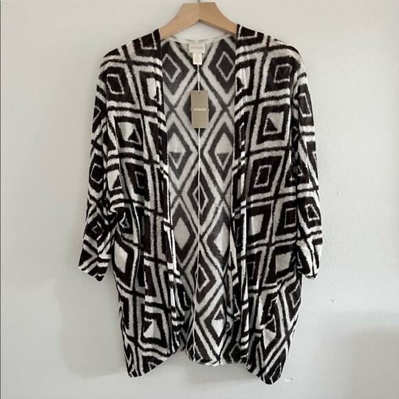 Chico’s Modern Diamond Mona Open Front Cardigan Size 2 (12-14) - Picture 1 of 9